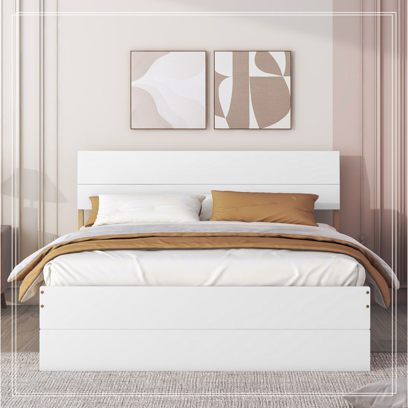 Latitude Run Full Bed Frame With Twin Trundle And 2 Drawers For White High Gloss Wayfair